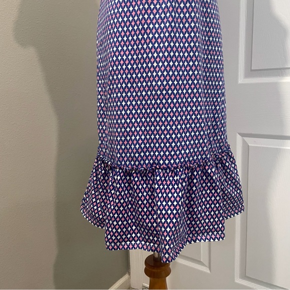 Boden Melissa Jersey Dress Short Sleeve V-neck Ruffle Blue Pink Cotton Women 6R - Picture 5 of 8